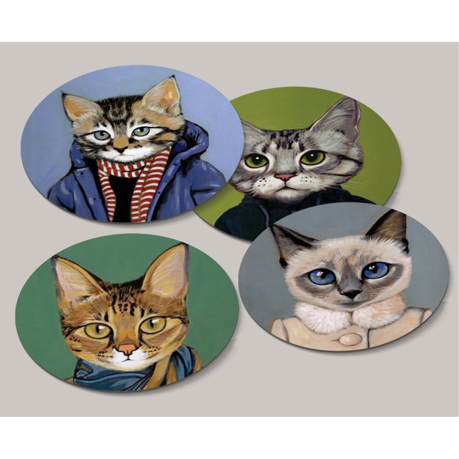 kit 4 Porta Copo Redondo Gatos Gente Fina