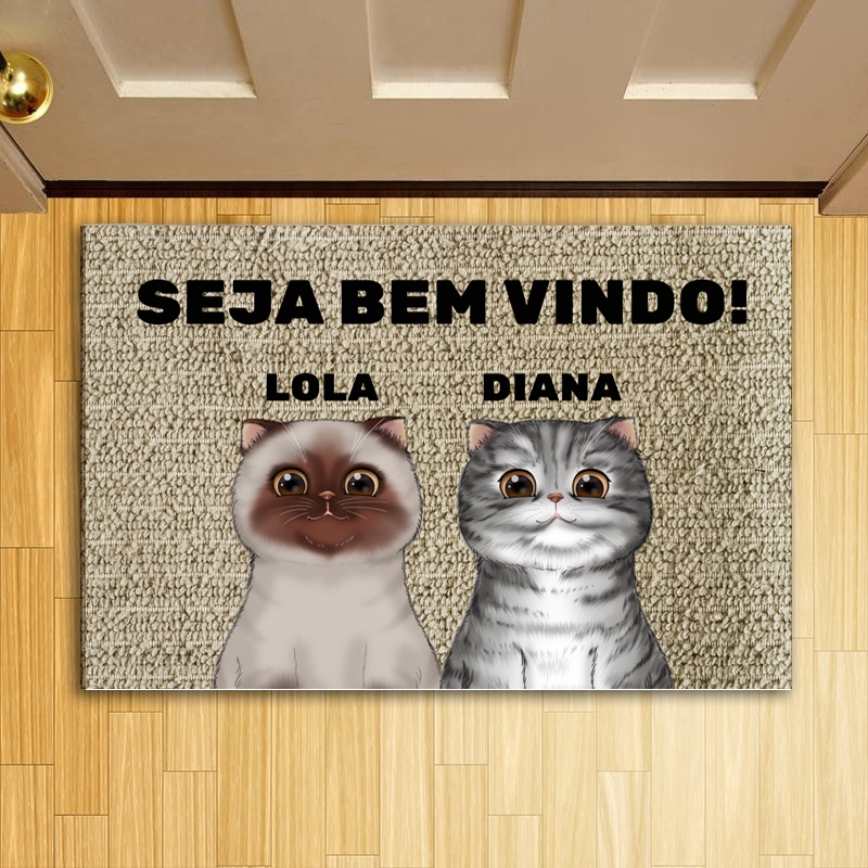 Tapete de porta meio redondo de gato personalizado nome de texto, bonito desenho  animado animal gatos tapetes de porta interna para entrada tapete de porta  frontal traseira tapete antiderrapante absorvente tapete de