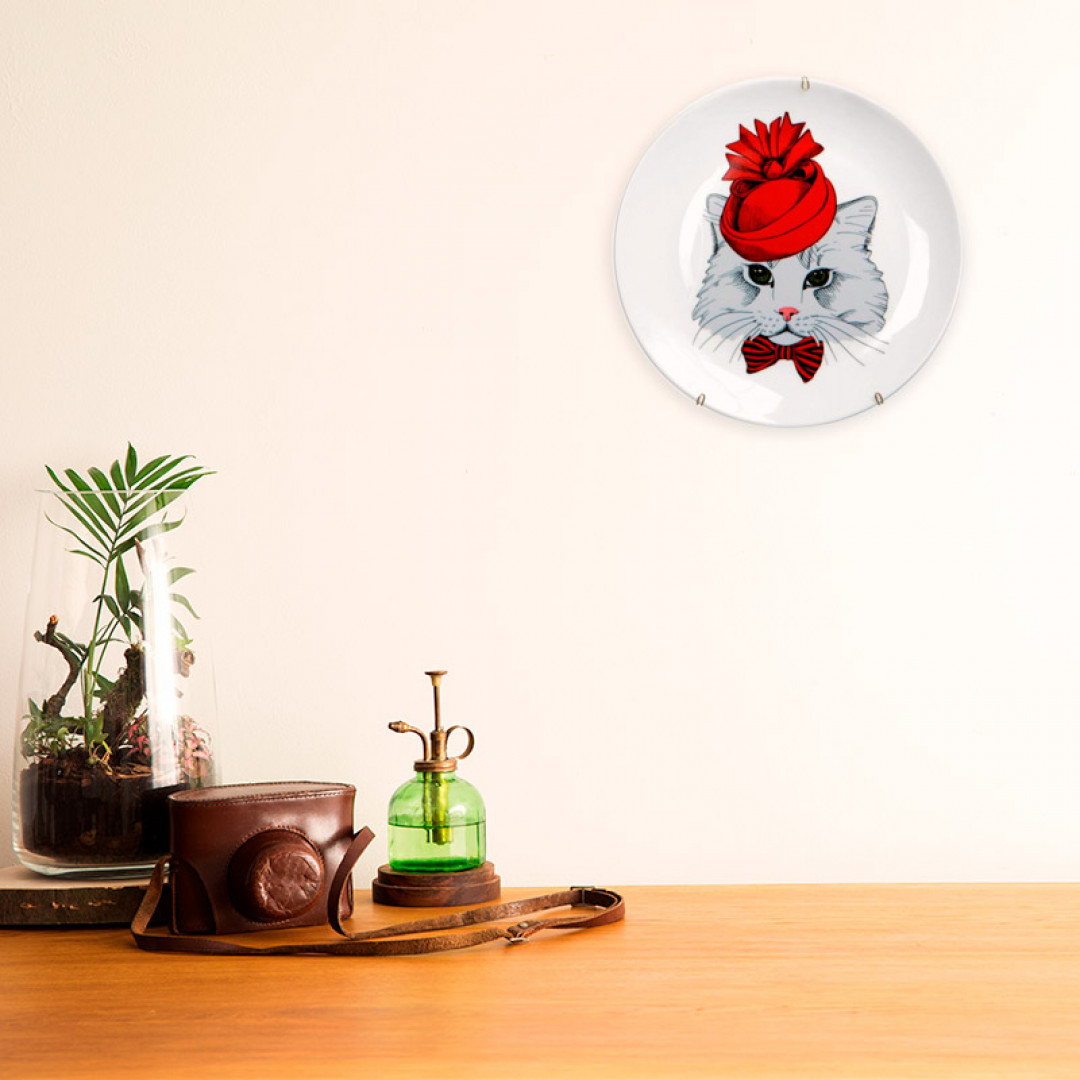 Prato 19 cm Decorativo Gatinha