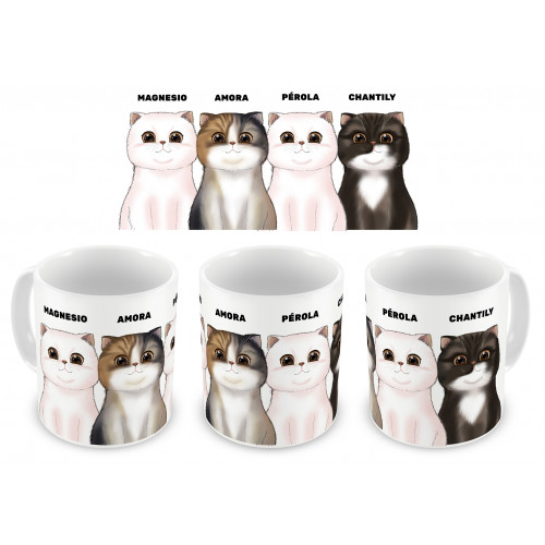 Caneca Personalizada Nomes e Cores do seu Gatinhos! **ATÉ 6 GATOS**