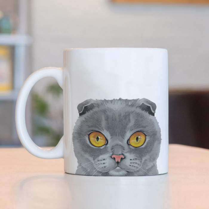 Caneca Cara De Gato Cinza