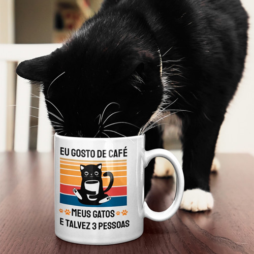 Caneca Eu gosto de Café meus Gatos e talvez umas 3 pessoas