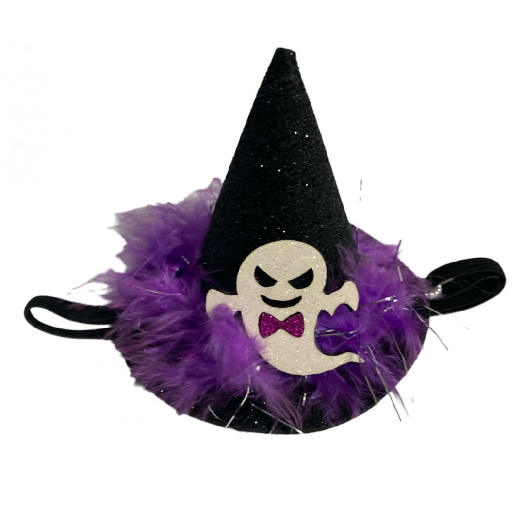 Chapéu Halloween aplique fantasminha brilhante