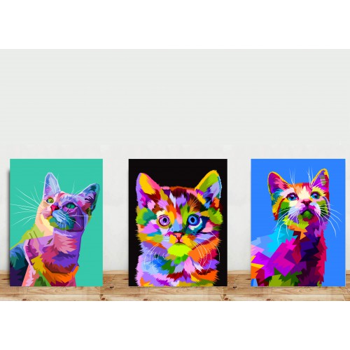 Kit 3 Placas Gatos Coloridos