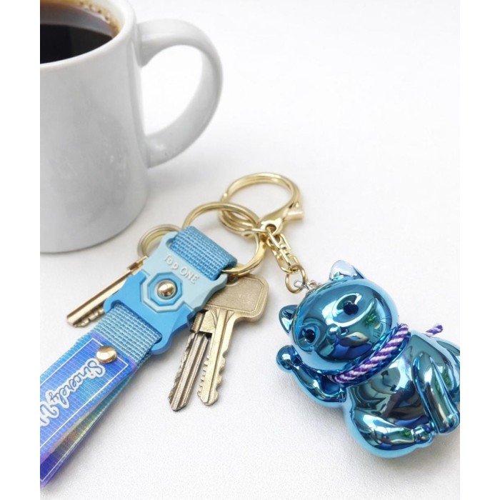 Chaveiro Gato AZUL da sorte brilhante