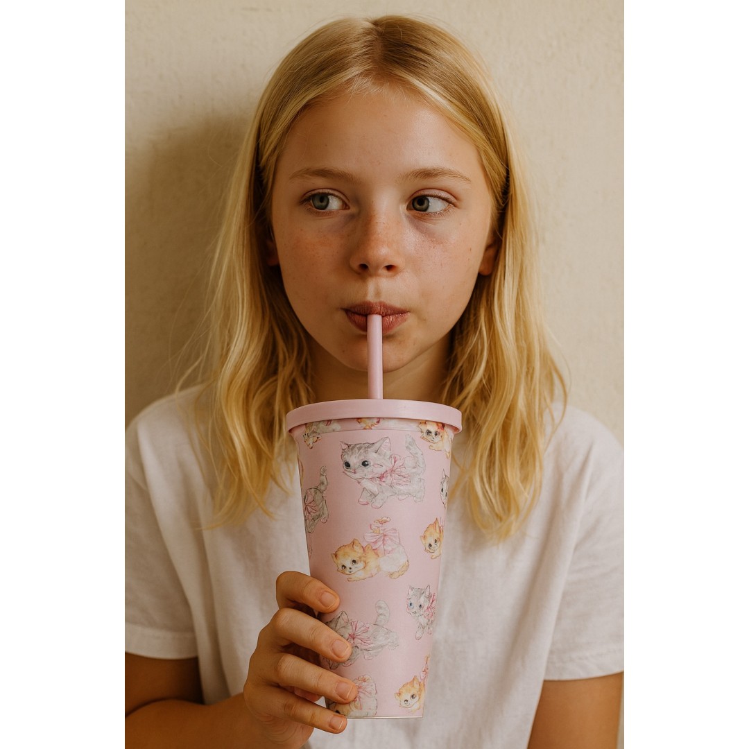 Copo plastico com canudo Gatinha cut