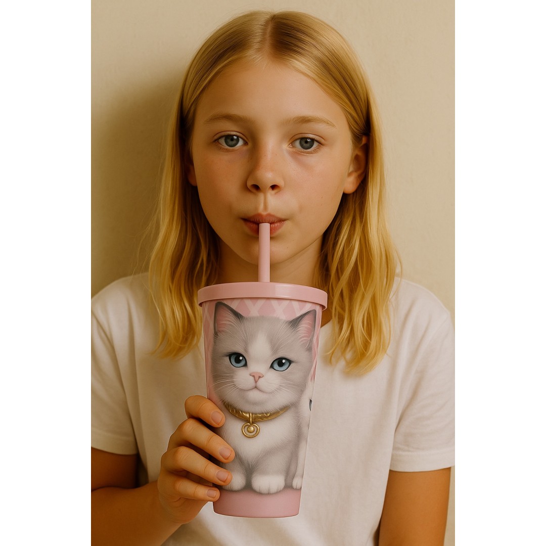 Copo plastico com canudo gatos Glamour