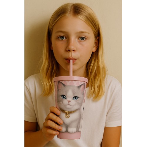 Copo plastico com canudo gatos Glamour