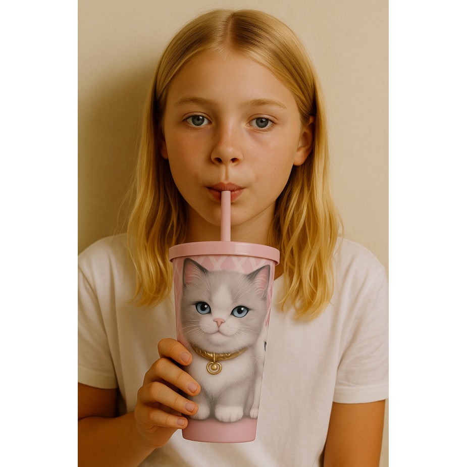 Copo plastico com canudo gatos Glamour