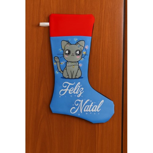 a  Meia Natalina decorativa  gato pisca pisca