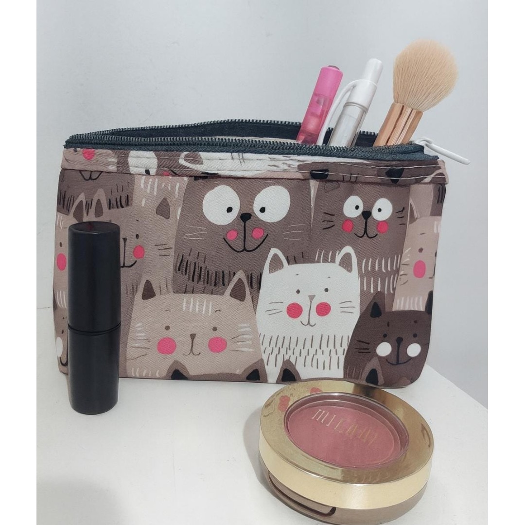 Necessaire estojo P gatinhos floquinhos cinza Necessaire estojo P gatinhos floquinhos cinza