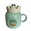 Caneca Azul Tampa + mexedor Gatinho