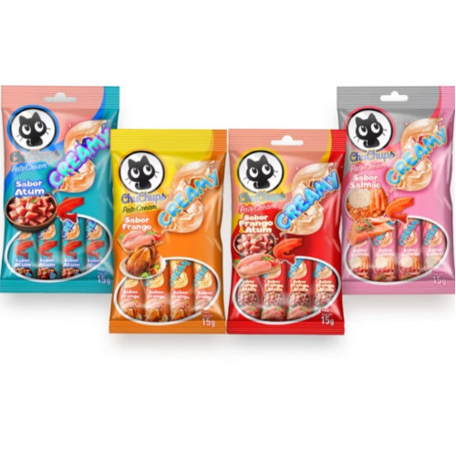 KIT 4 Petisco Gato Chuchups Creamy  - Zero Glúten
