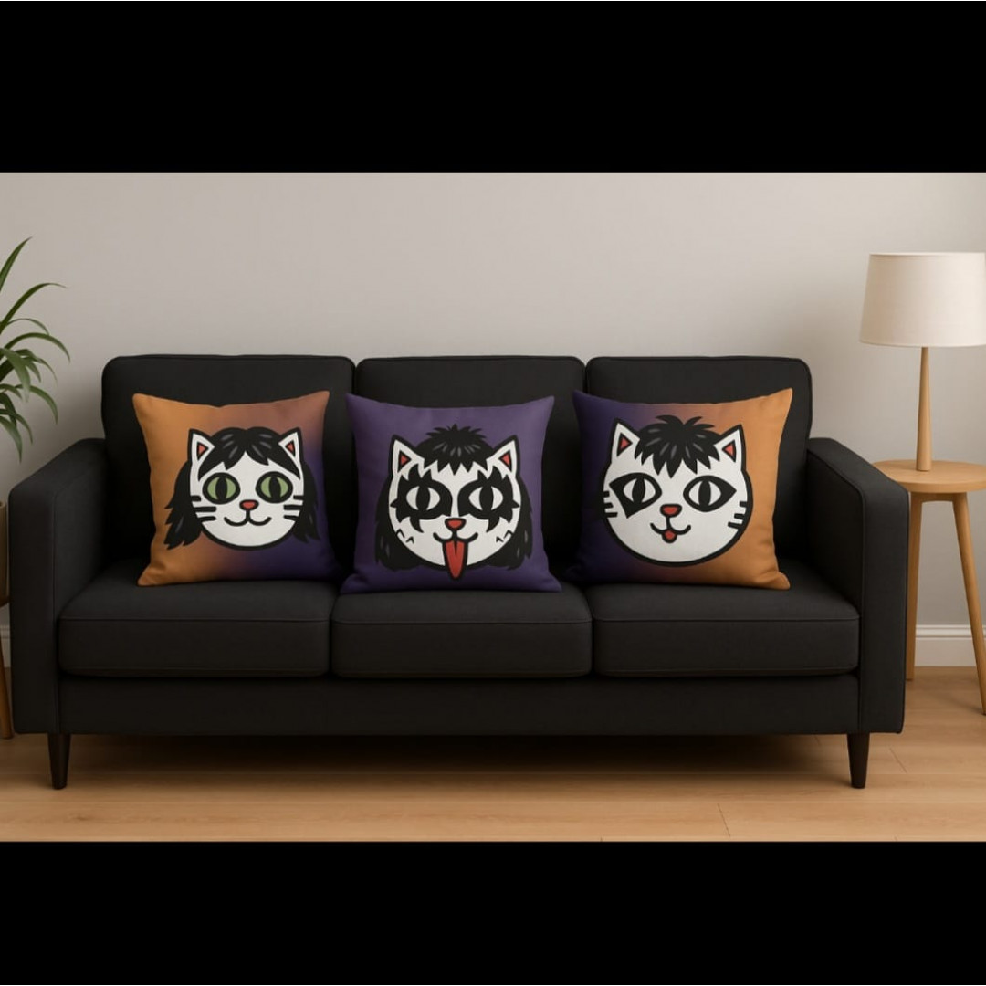 Kit 3 Capas de Almofada Gatos Rock kISS